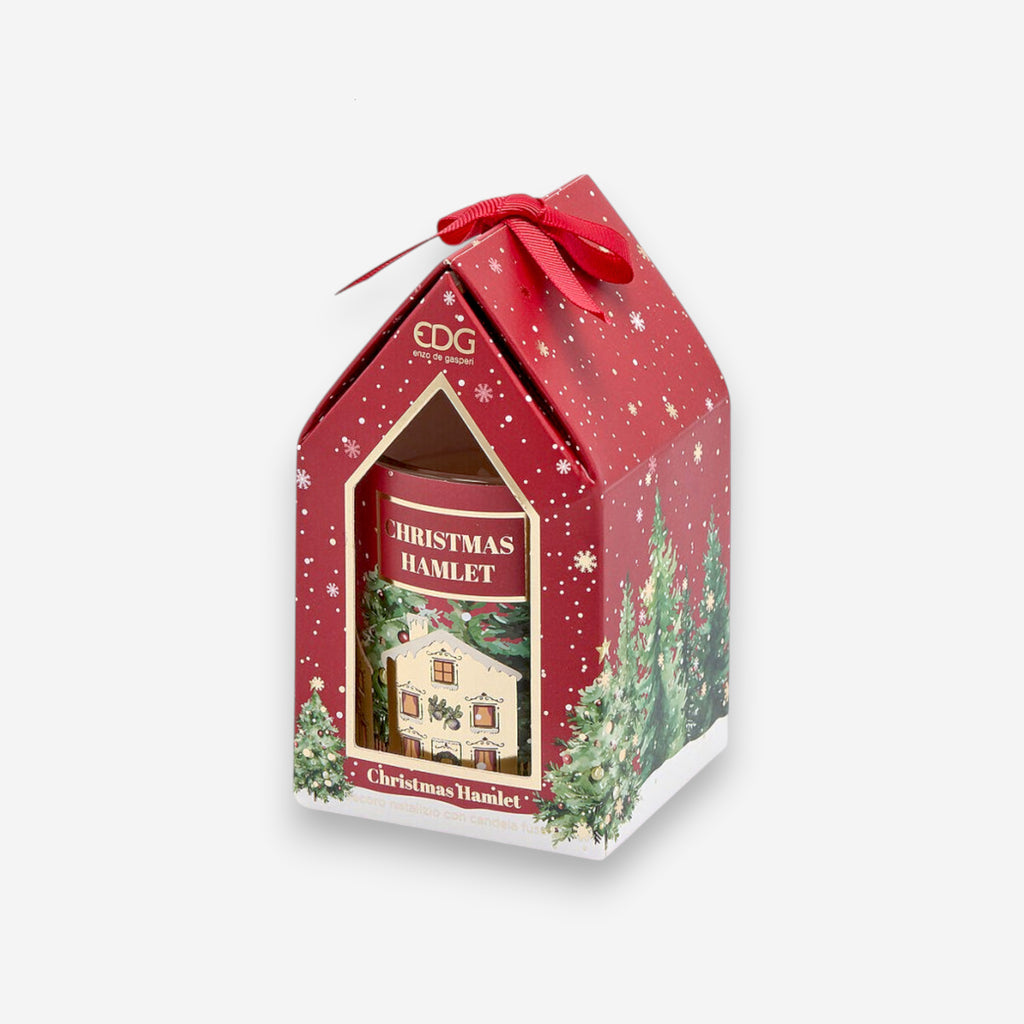 Duftkerze Weihnachten Häuschen Rot Geschenkbox Ø7cm H8cm, Ansicht 2