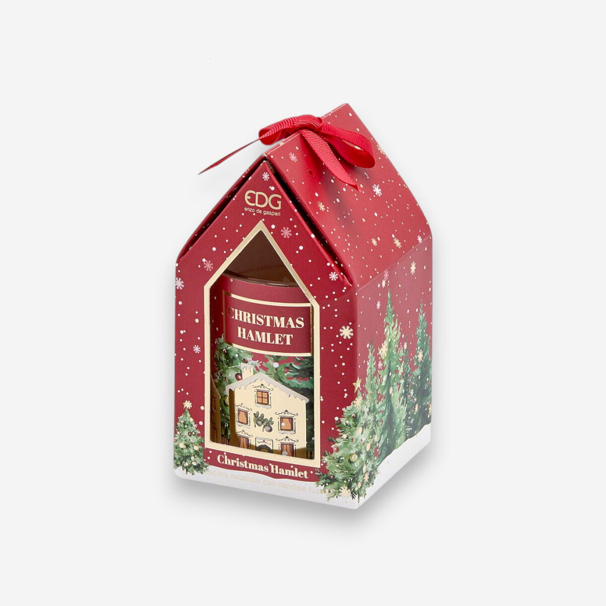 Duftkerze Weihnachten Häuschen Rot Geschenkbox Ø7cm H8cm, Ansicht 2