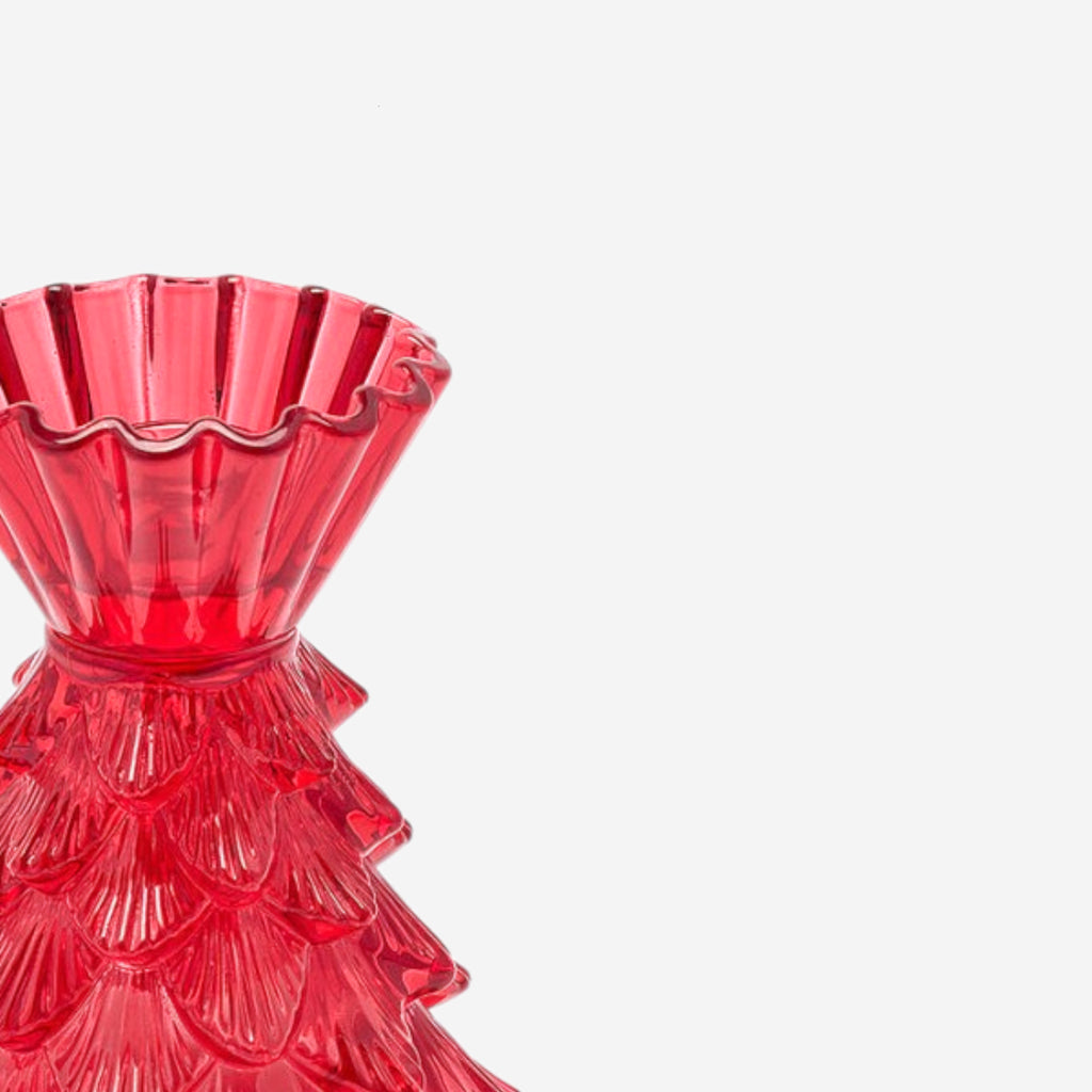 Kerzenhalter Glas Weihnachtsbaumform rot Ø12cm H14cm, Ansicht 3