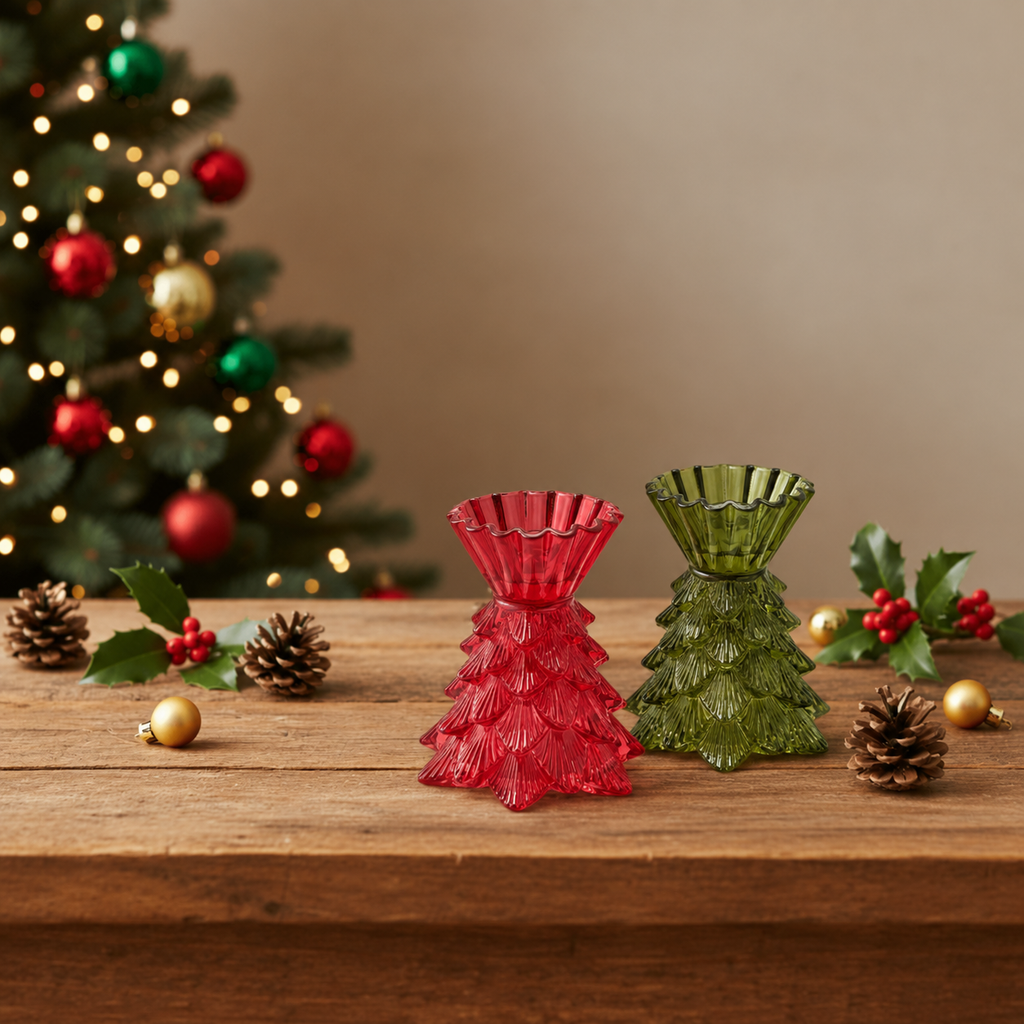 Kerzenhalter Glas Weihnachtsbaumform rot Ø12cm H14cm, Ansicht 5