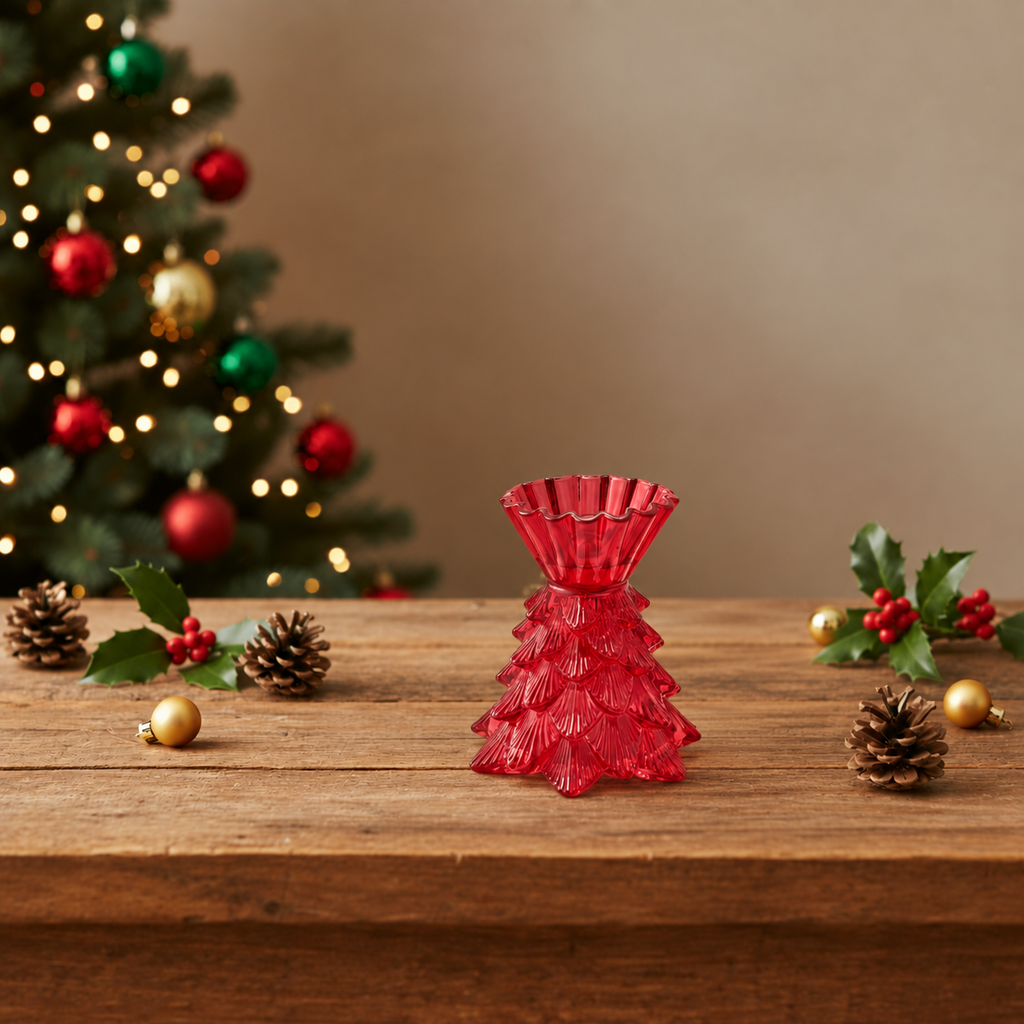 Kerzenhalter Glas Weihnachtsbaumform rot Ø12cm H14cm, Ansicht 4