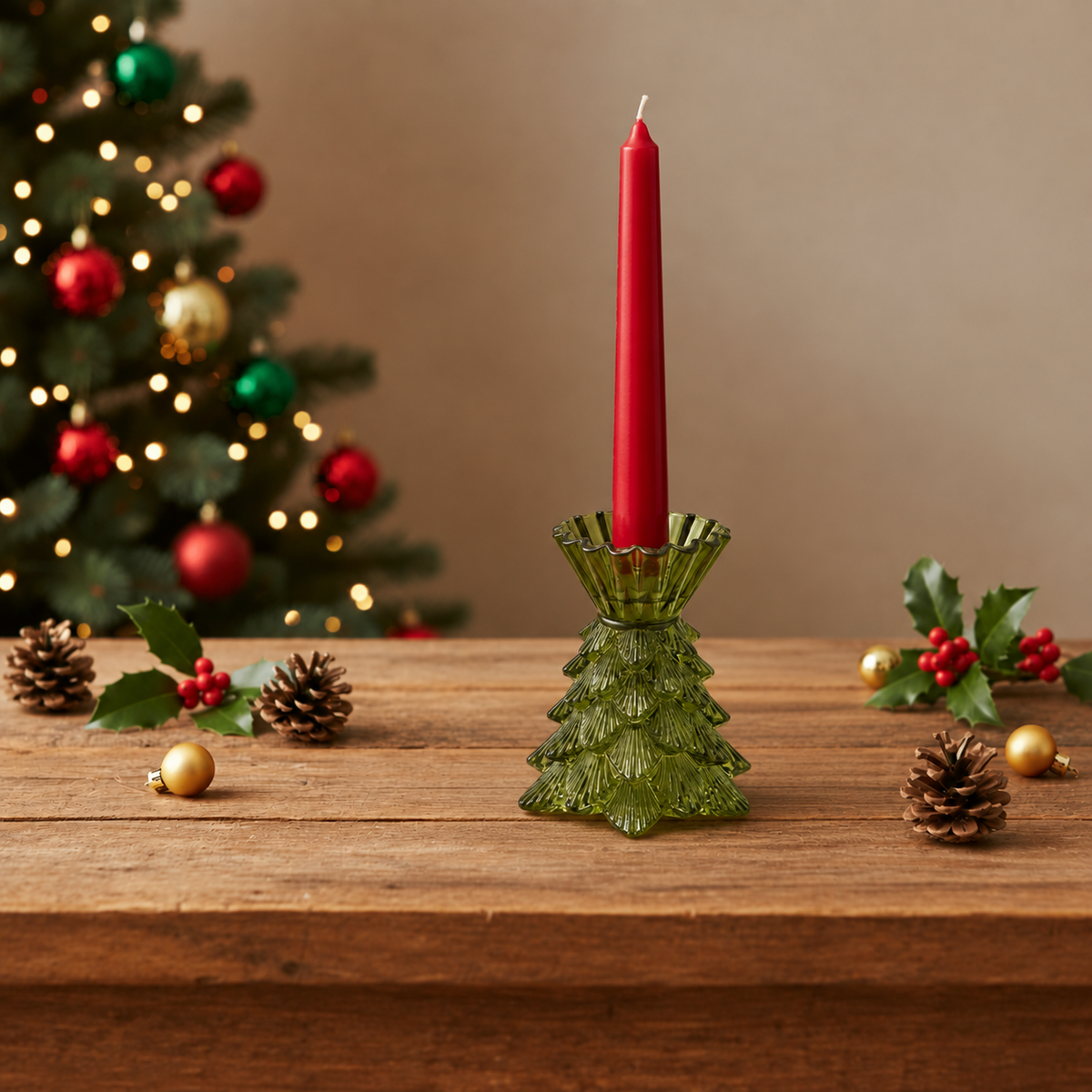 Kerzenhalter Glas Weihnachtsbaumform grün Ø12cm H14cm