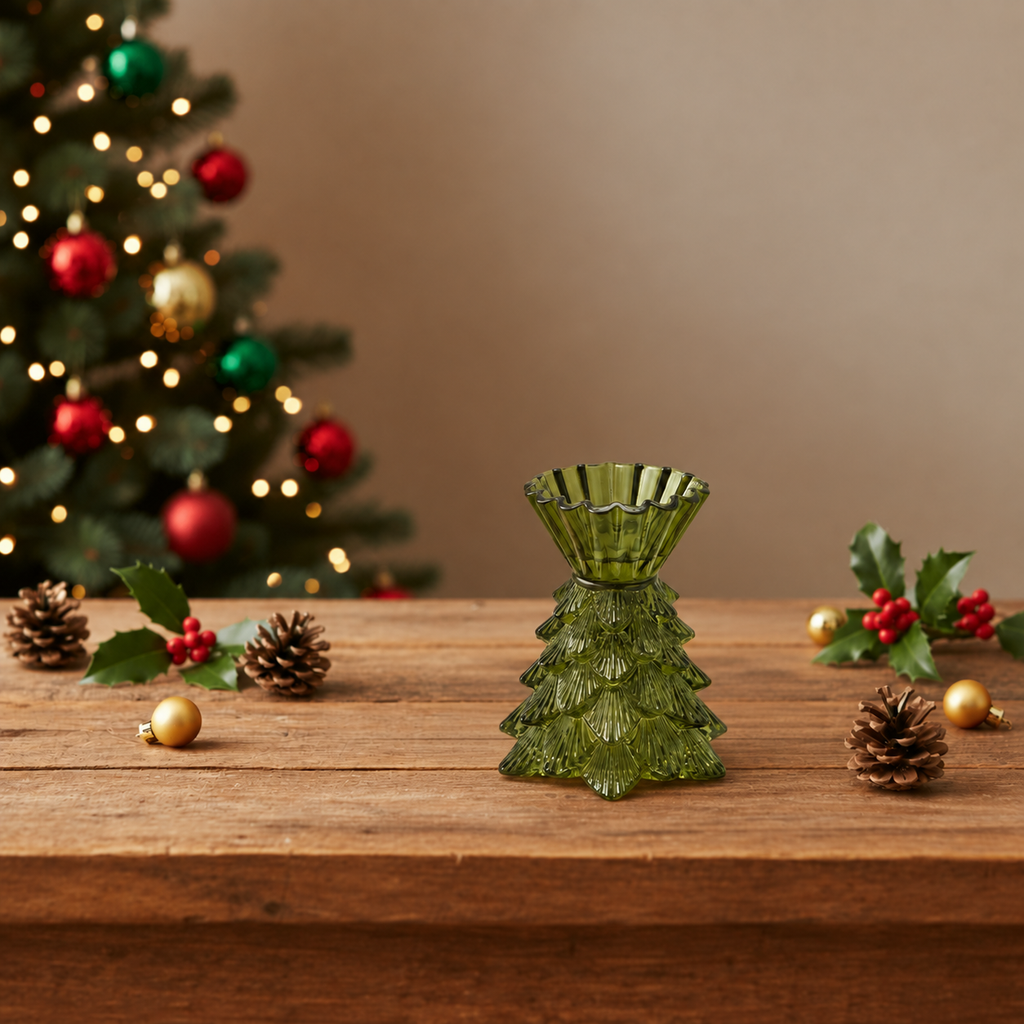 Kerzenhalter Glas Weihnachtsbaumform grün Ø12cm H14cm, Ansicht 4
