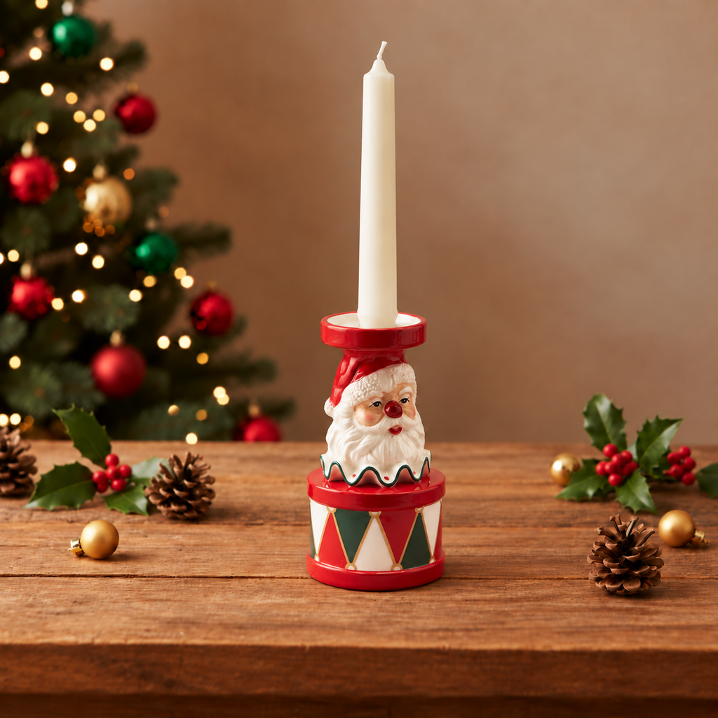 Kerzenhalter Keramik Weihnachtsmann rot grün H 17cm Ø 9.5cm