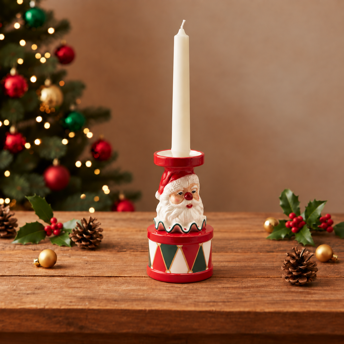Kerzenhalter Keramik Weihnachtsmann rot grün H 17cm Ø 9.5cm