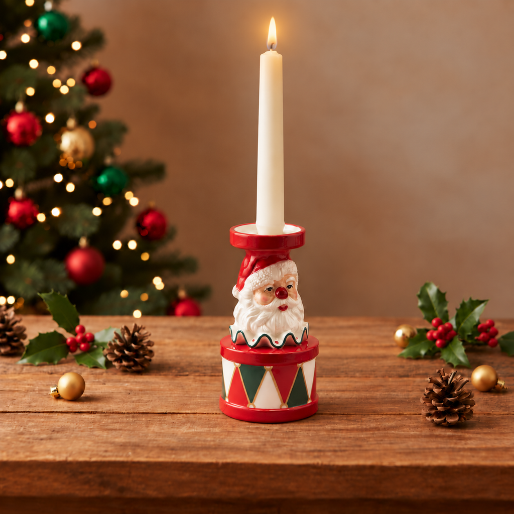 Kerzenhalter Keramik Weihnachtsmann rot grün H 17cm Ø 9.5cm, Ansicht 2
