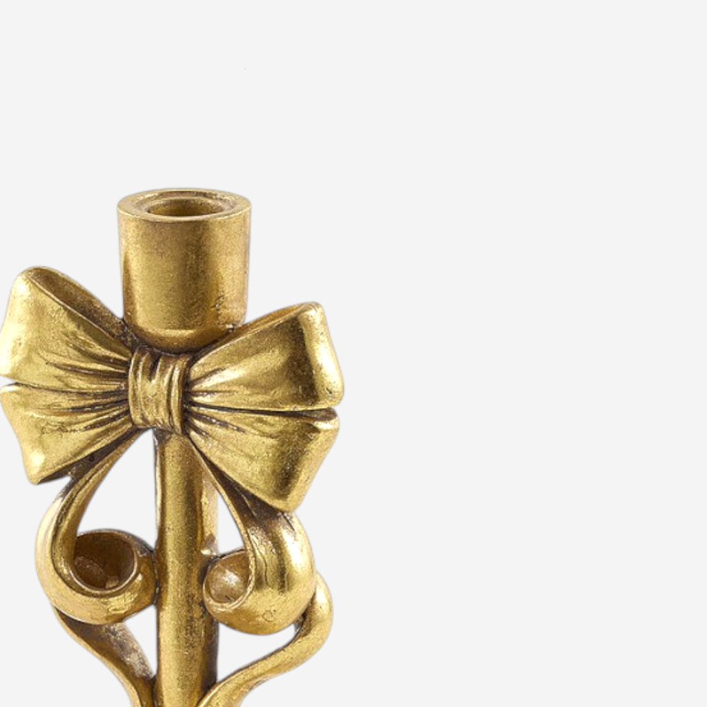 Kerzenständer, Kerzenhalter für Stabkerzen Weihnachten gold matt B 11.5cm x H 24cm | Bow, Ansicht 3