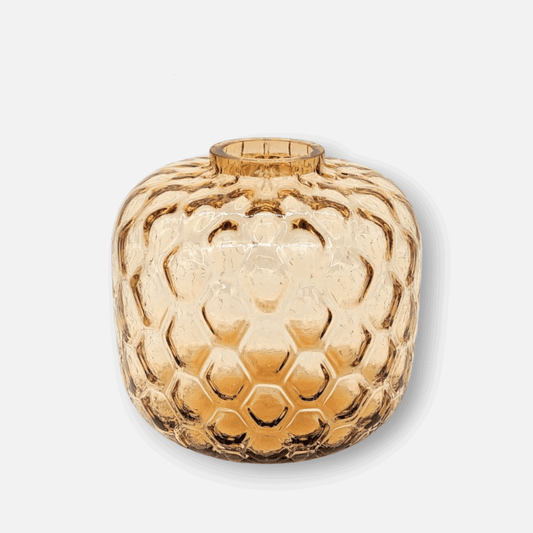 Marlène | Vase aus Glas mit Bienenwabenmuster gold braun klein Ø 27.5cm x H 25cm