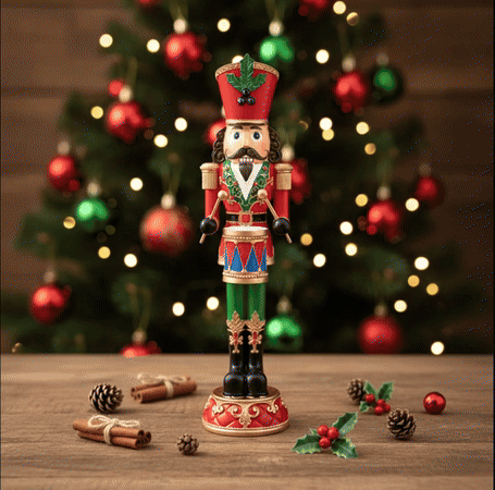 GIF einer weihnachtlichen, trommelnden Nussknacker-Figur 