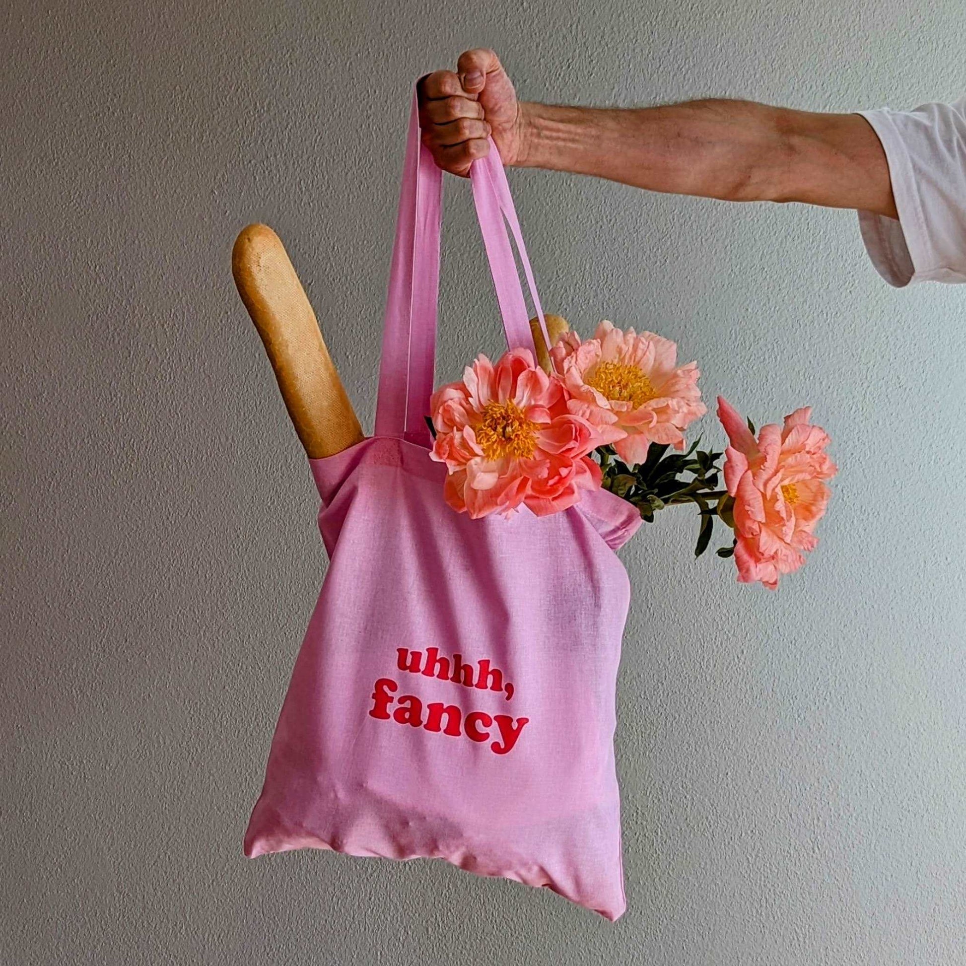 Tote Bag Fancy | Einkaufstasche aus Baumwolle rosa mit Schriftzug uhhh, fancy 41.5 x 39cm - mon-chouchou.ch