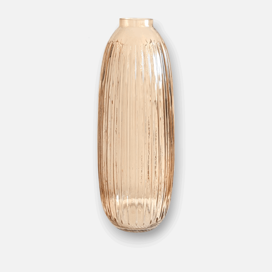 Raymonde | Vase aus Glas mit Rillenmuster oval bernstein rosa rund gross Ø 16cm x H 40cm - mon-chouchou.ch