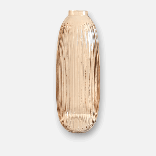 Raymonde | Vase aus Glas mit Rillenmuster oval bernstein rosa rund gross Ø 16cm x H 40cm