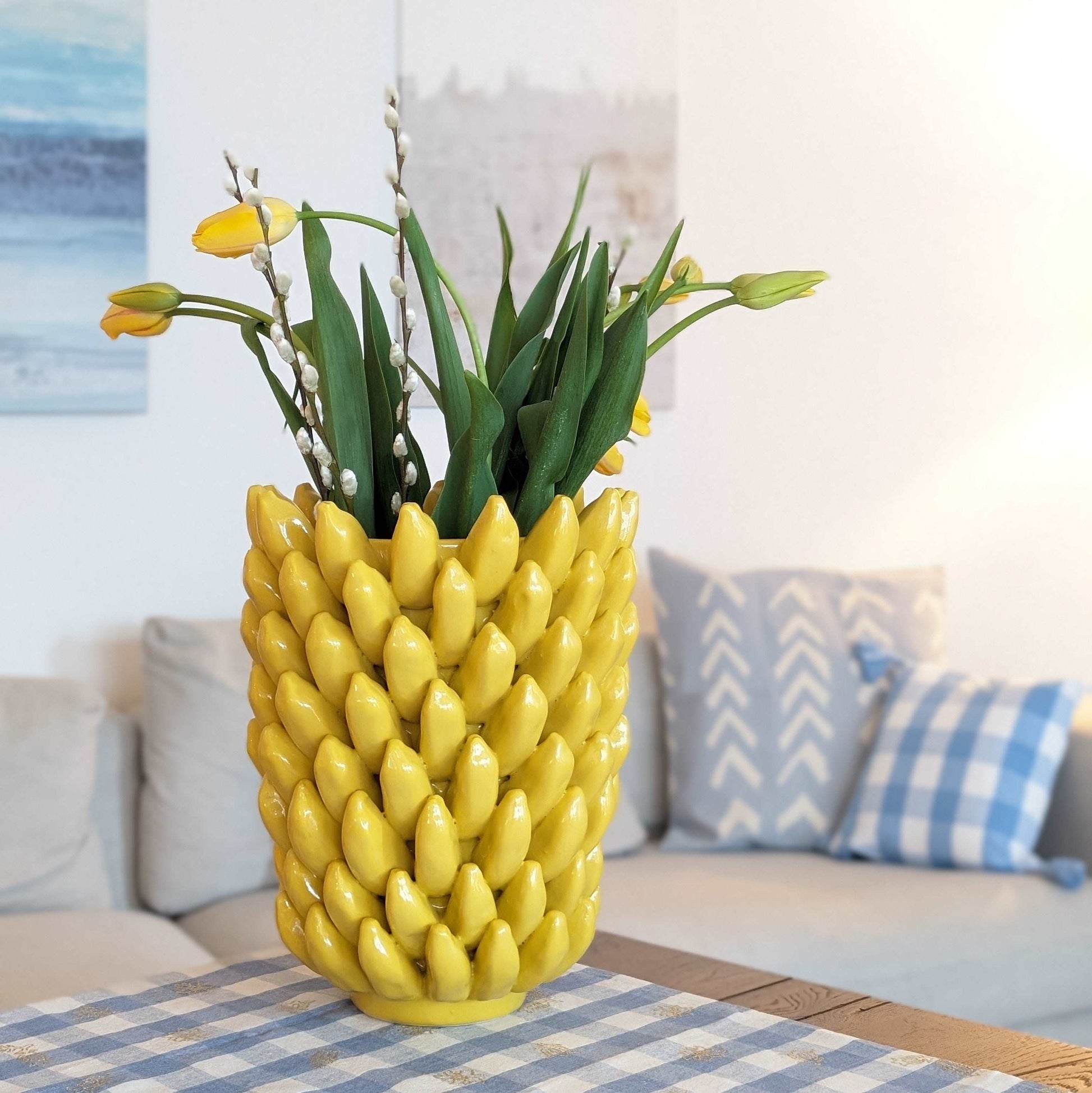 Bananelle | Vase Bananenmuster aus Keramik gelb lasiert B 25.5cm x H 34cm - mon-chouchou.ch