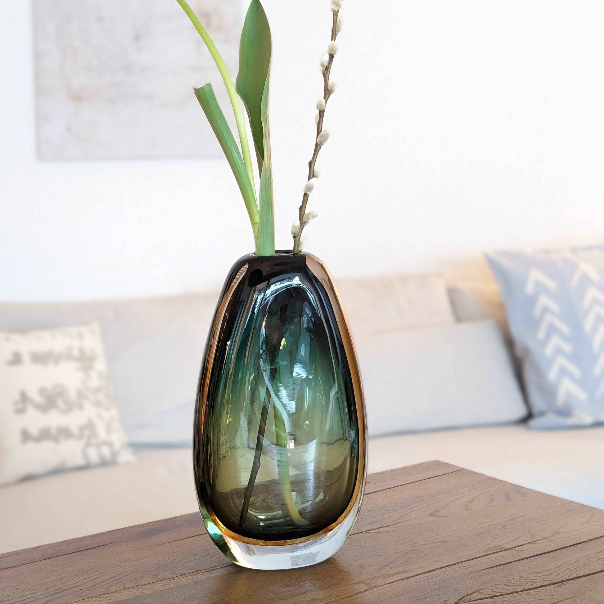 Callaeste | Vase aus Glas oval schwer türkis-bernstein B 16cm x H 28cm - mon-chouchou.ch