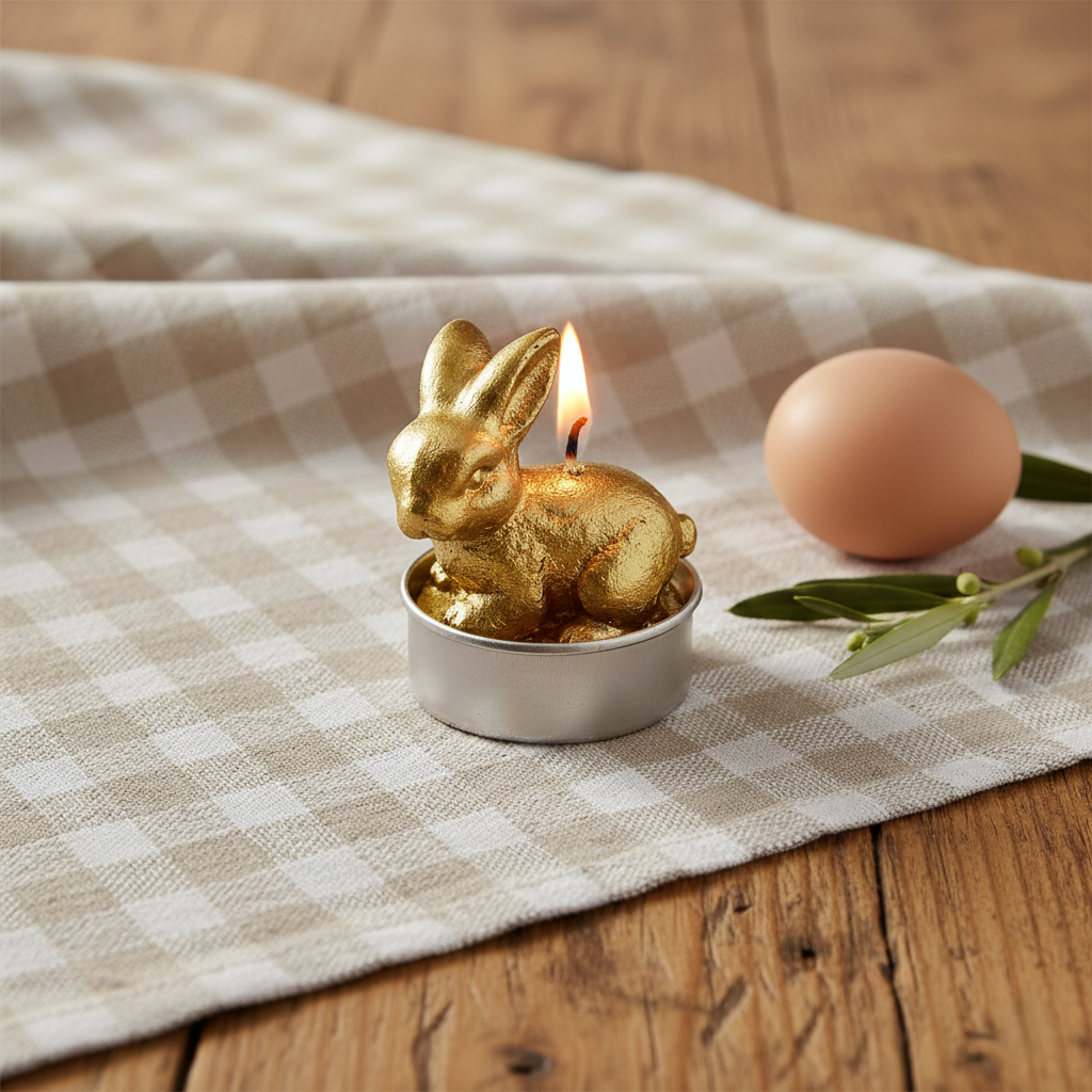 Teelicht Goldhase aus Wachs Osterdeko in Goldoptik