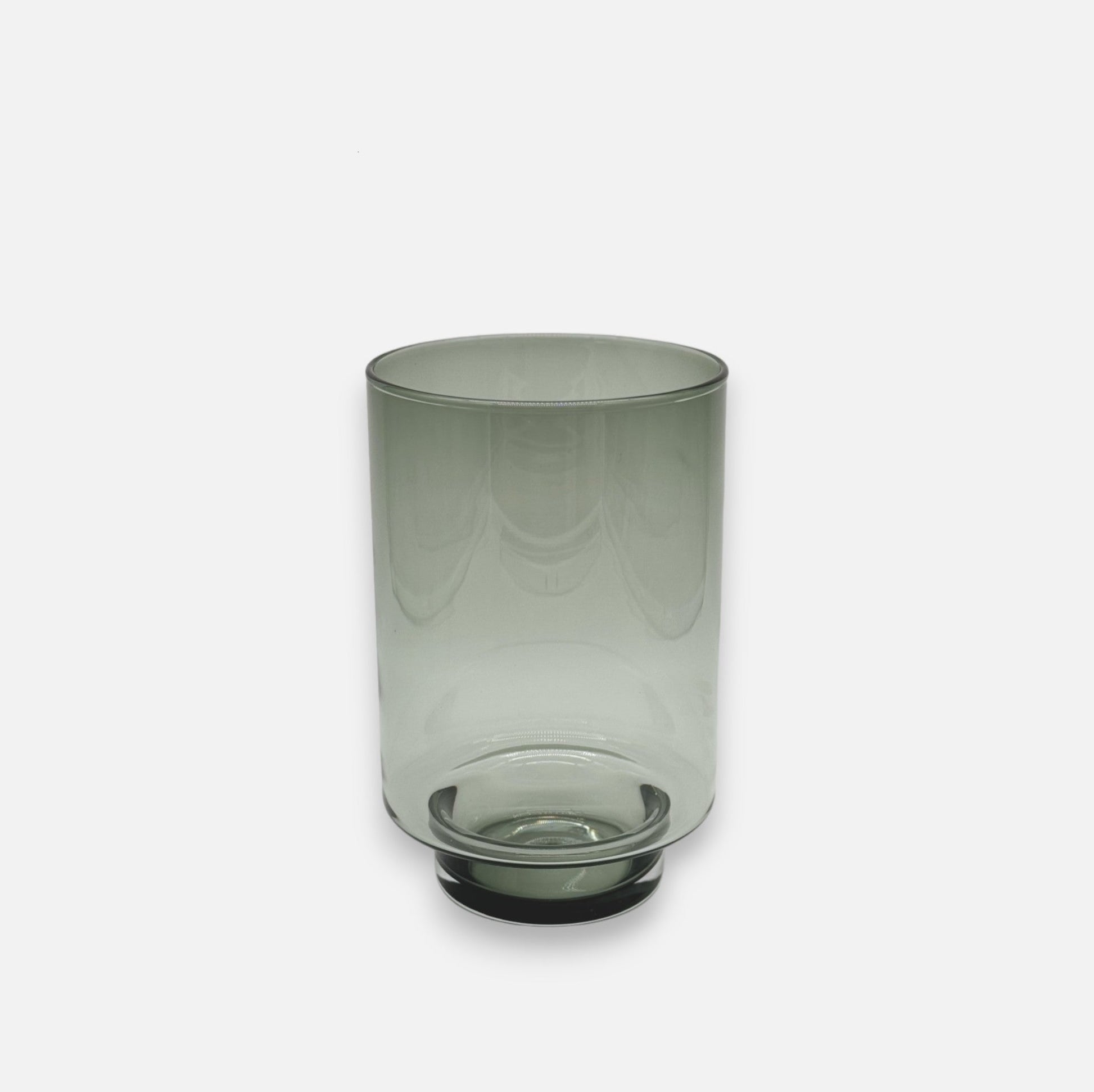 Thamelle | Windlicht Vase aus Glas Zylinder Form auf Sockel grauschwarz Ø 14cm x H 21cm - mon-chouchou.ch