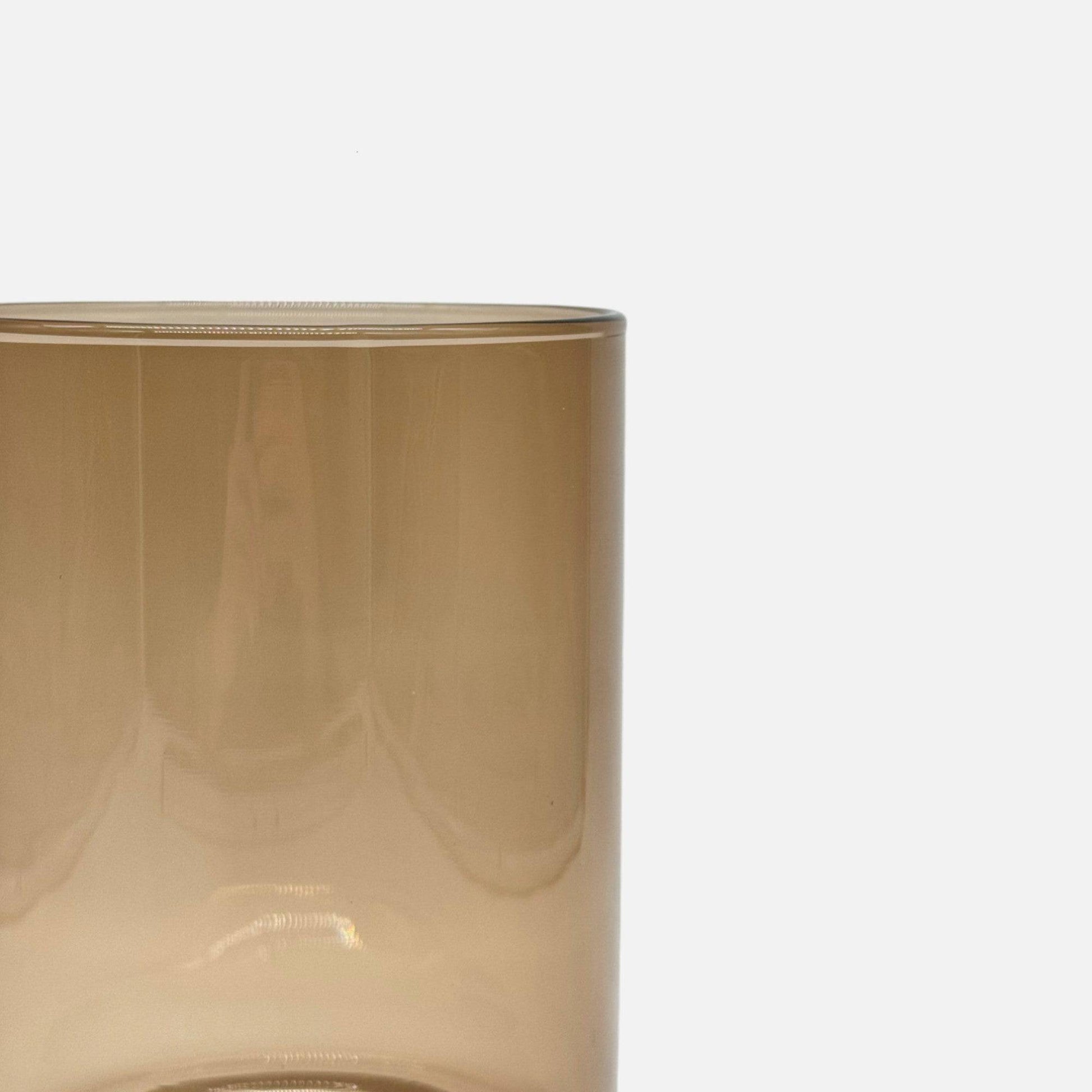 Thamelle | Windlicht Vase aus Glas Zylinder Form auf Sockel taupe Ø 14cm x H 21cm - mon-chouchou.ch