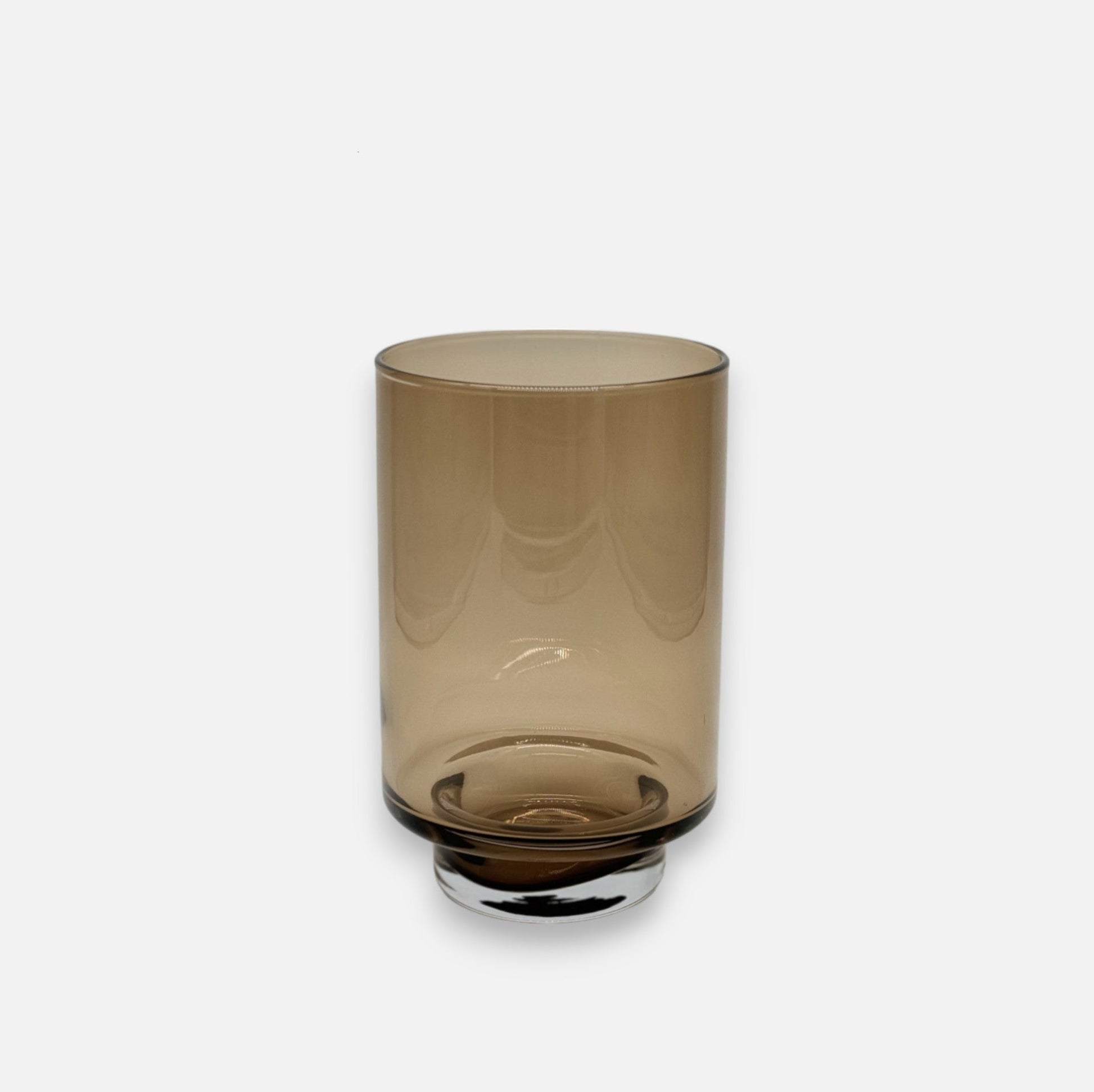 Thamelle | Windlicht Vase aus Glas Zylinder Form auf Sockel taupe Ø 14cm x H 21cm - mon-chouchou.ch