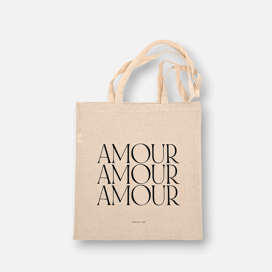 Tote Bag Amour | Einkaufstasche aus Baumwolle naturbeige mit Schriftzug Amour 41 x 36.5cm - mon-chouchou.ch