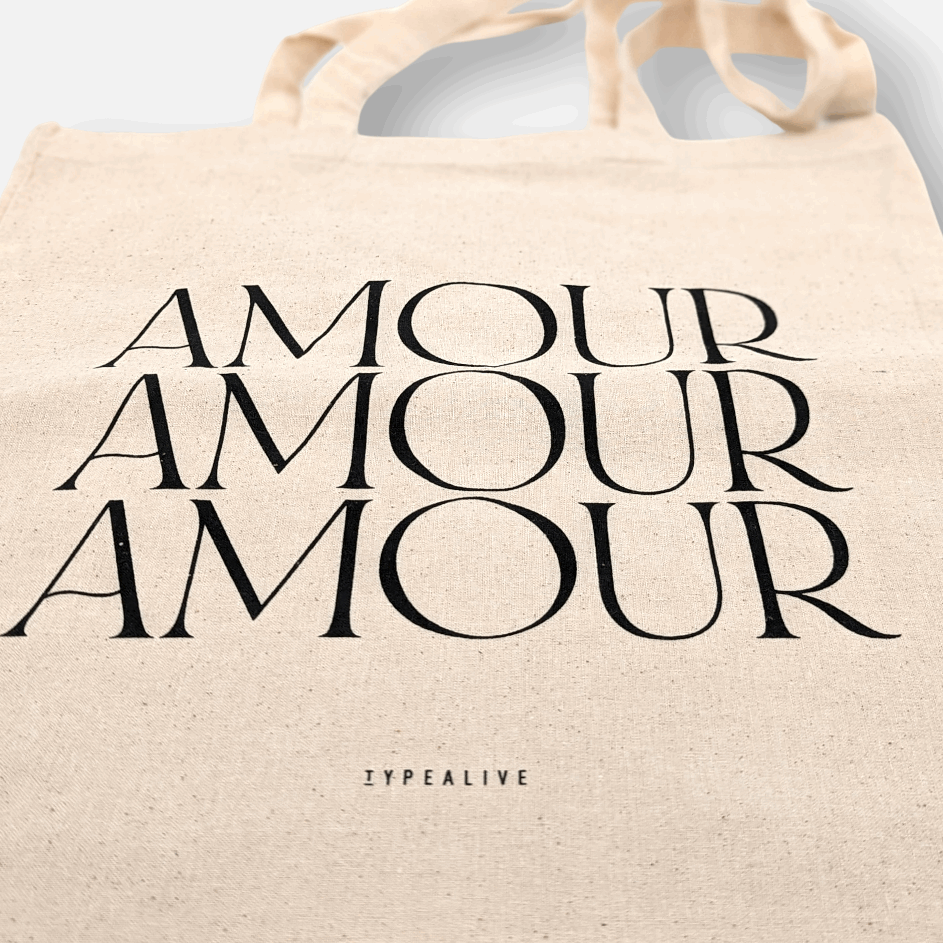 Tote Bag Amour | Einkaufstasche aus Baumwolle naturbeige mit Schriftzug Amour 41 x 36.5cm - mon-chouchou.ch