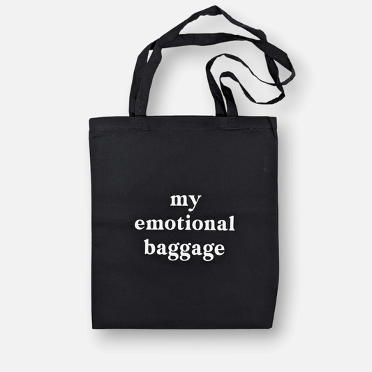 Tote Bag Emotional | Einkaufstasche aus Baumwolle schwarz mit Schriftzug my emotional baggage 42.5 x 36.5cm