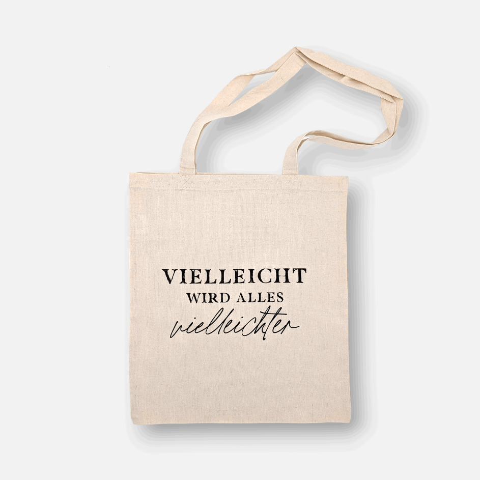 Tote Bag Vielleicht | Einkaufstasche aus Baumwolle beige mit Schriftzug Vielleicht wird alles vielleichter. 42.5 x 38.5cm - mon-chouchou.ch