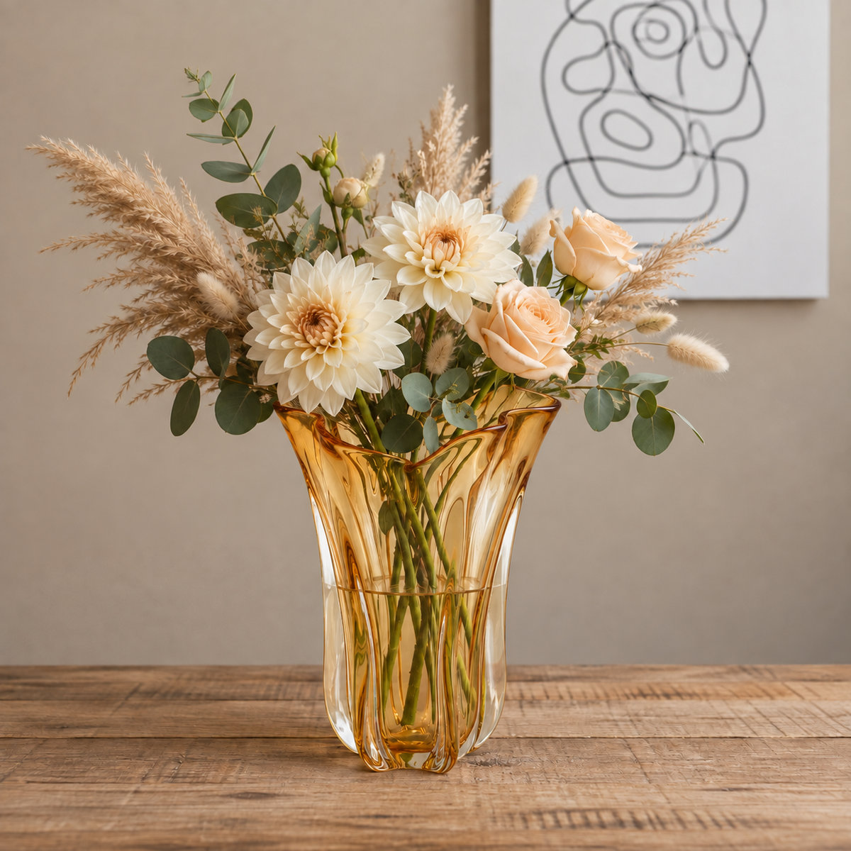 Glasvase, Dekovase aus Glas in Form einer Tulpenblüte gold braun Ø 22cm x H 27cm | Maelle