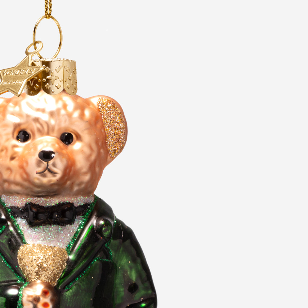 Weihnachtsanhänger Bär im Grünen Anzug Glas mundgeblasen handbemalt H11.5cm, Ansicht 3