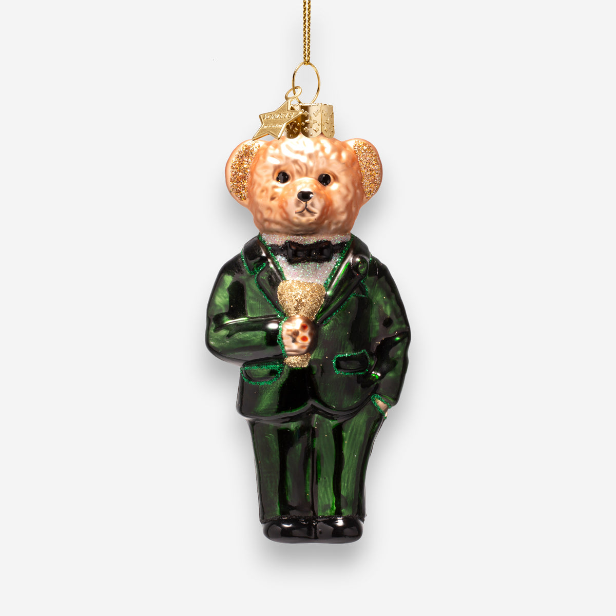 Weihnachtsanhänger Bär im Grünen Anzug Glas mundgeblasen handbemalt H11.5cm, Ansicht 2