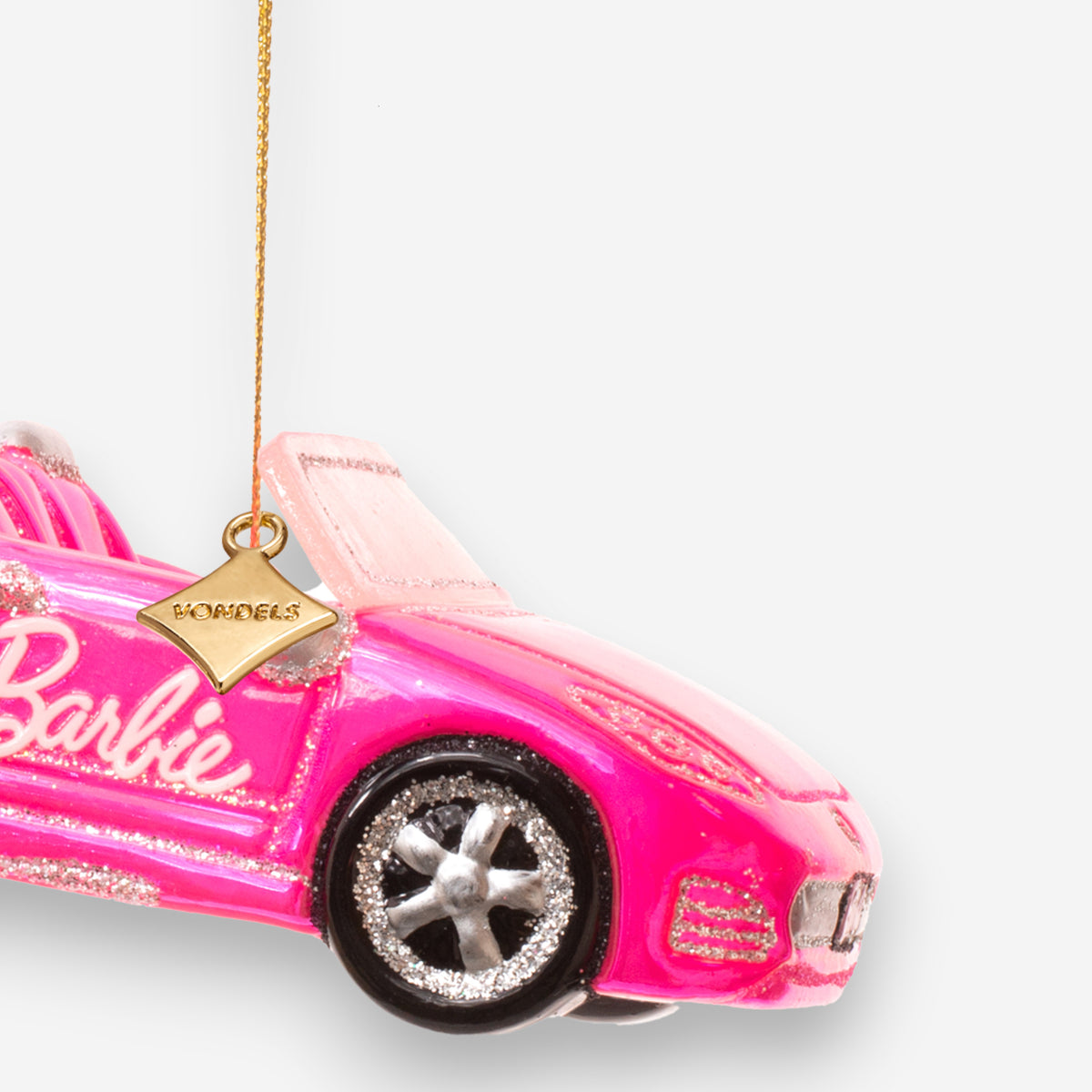 Weihnachtsanhänger Barbie Auto Pink Glas mundgeblasen handbemalt H5cm, Ansicht 3