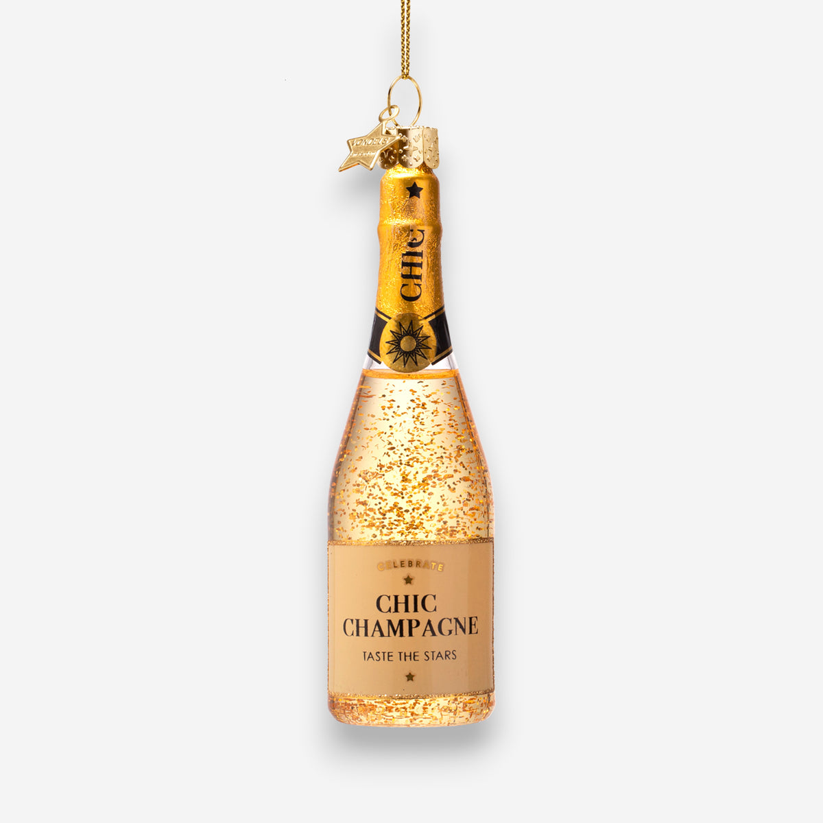 Weihnachtsanhänger Champagnerflasche aus Glas mundgeblasen handbemalt H13.5cm, Ansicht 2
