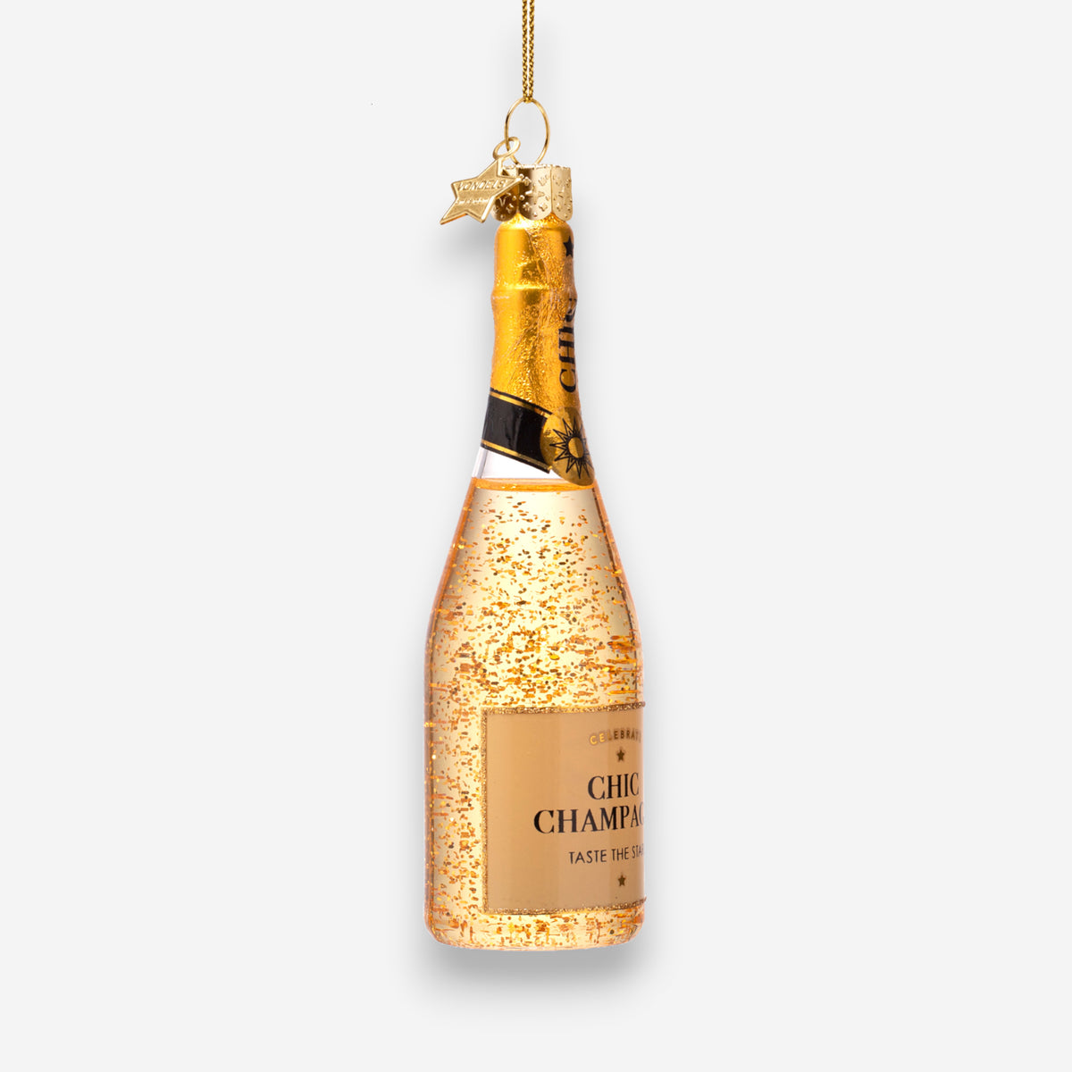 Weihnachtsanhänger Champagnerflasche aus Glas mundgeblasen handbemalt H13.5cm, Ansicht 4