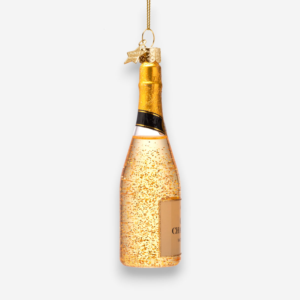 Weihnachtsanhänger Champagnerflasche aus Glas mundgeblasen handbemalt H13.5cm, Ansicht 5