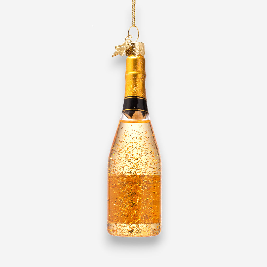 Weihnachtsanhänger Champagnerflasche aus Glas mundgeblasen handbemalt H13.5cm, Ansicht 6