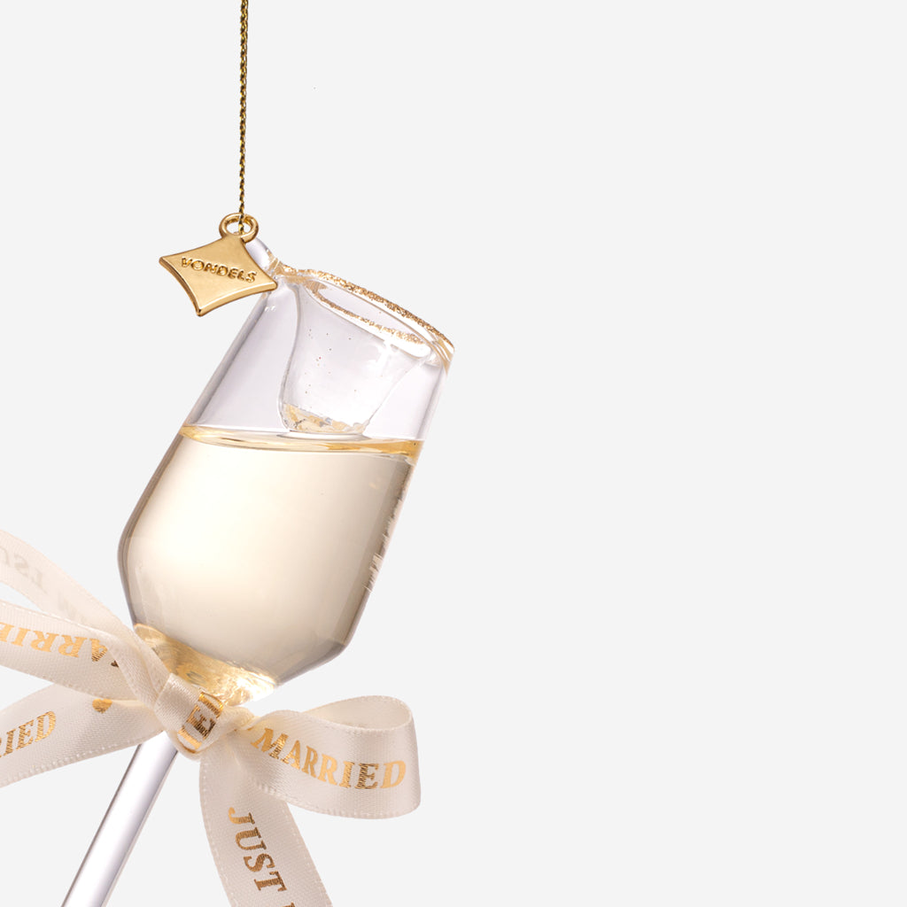 Weihnachtsanhänger Champagnerglas Gold «Just Married» Glas mundgeblasen handbemalt gold H13cm, Ansicht 3