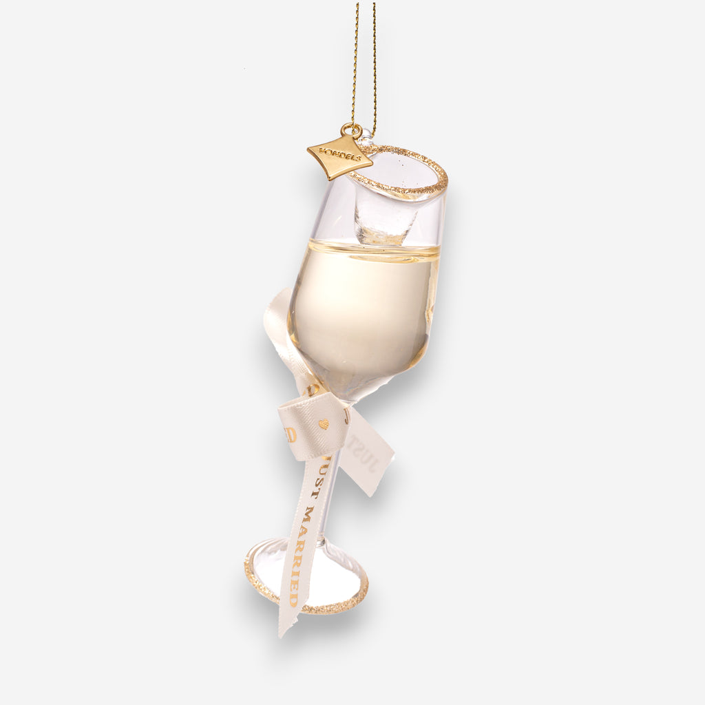 Weihnachtsanhänger Champagnerglas Gold «Just Married» Glas mundgeblasen handbemalt gold H13cm, Ansicht 4