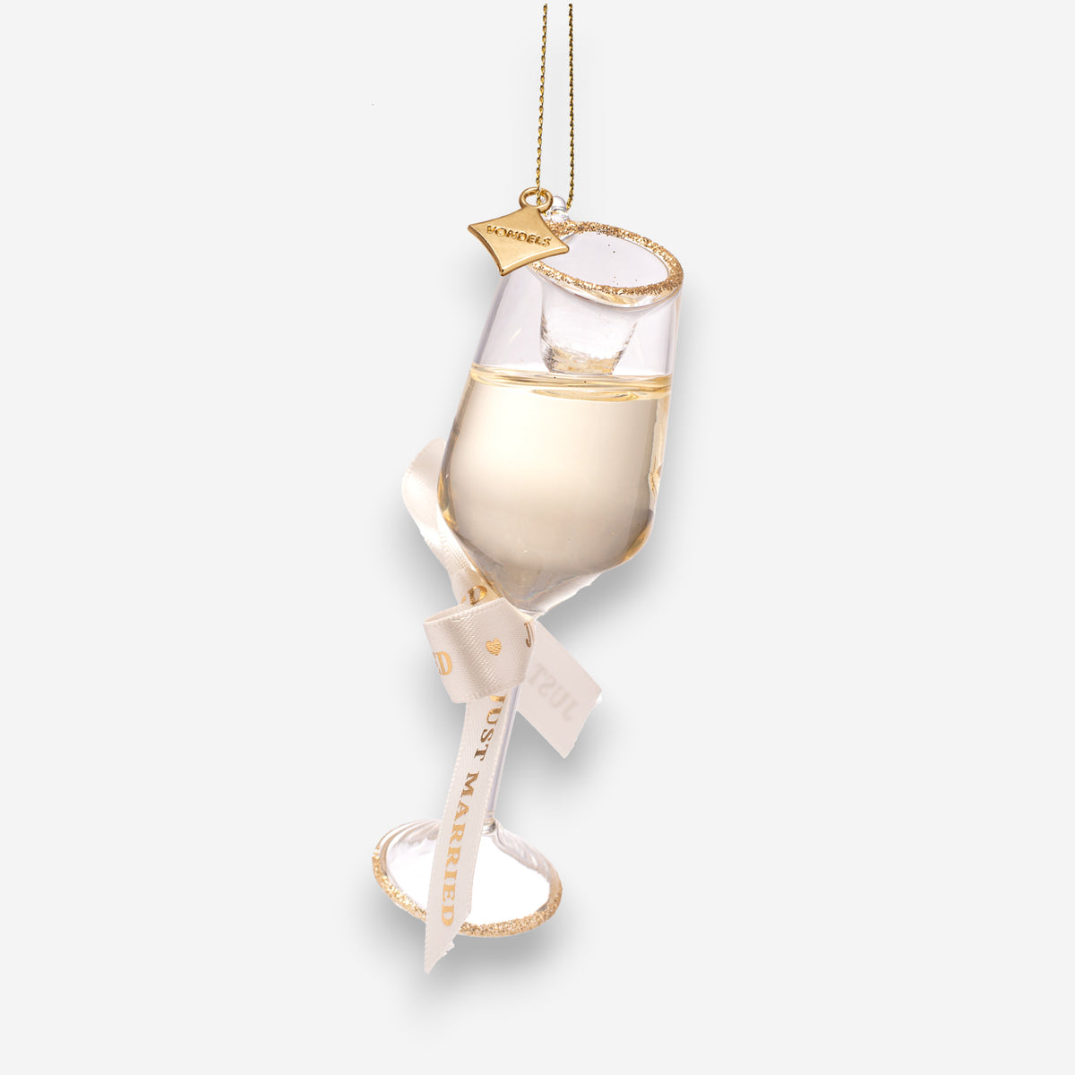 Weihnachtsanhänger Champagnerglas Gold «Just Married» Glas mundgeblasen handbemalt gold H13cm, Ansicht 4
