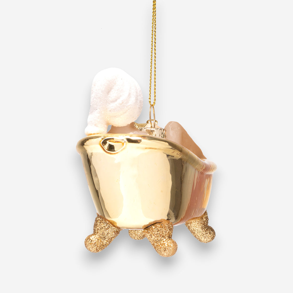 Weihnachtsanhänger Frau in goldener Badewanne Glas mundgeblasen handbemalt H6cm, Ansicht 6