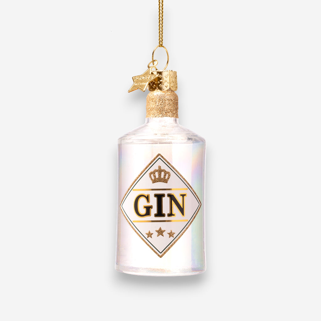 Weihnachtsanhänger Gin Flasche Weiss aus Glas mundgeblasen handbemalt H9.5cm, Ansicht 2