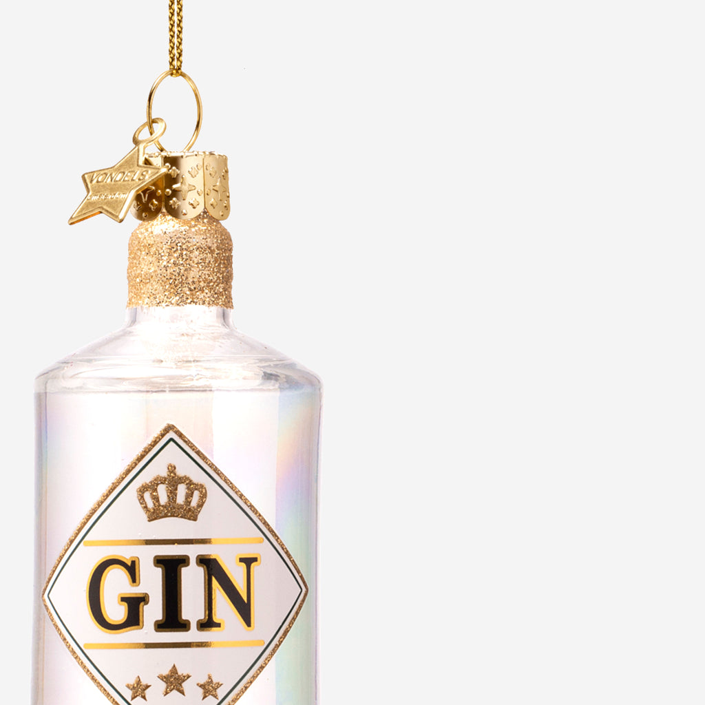 Weihnachtsanhänger Gin Flasche Weiss aus Glas mundgeblasen handbemalt H9.5cm, Ansicht 3