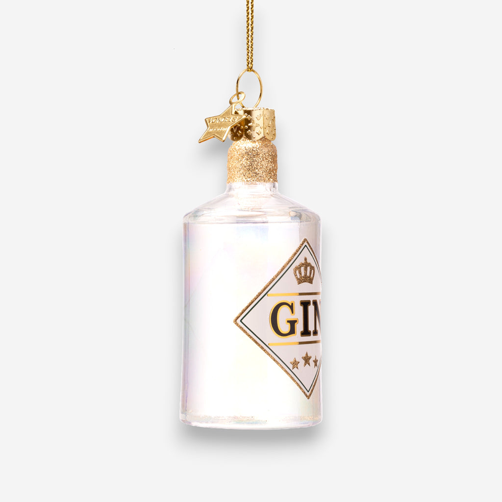 Weihnachtsanhänger Gin Flasche Weiss aus Glas mundgeblasen handbemalt H9.5cm, Ansicht 4
