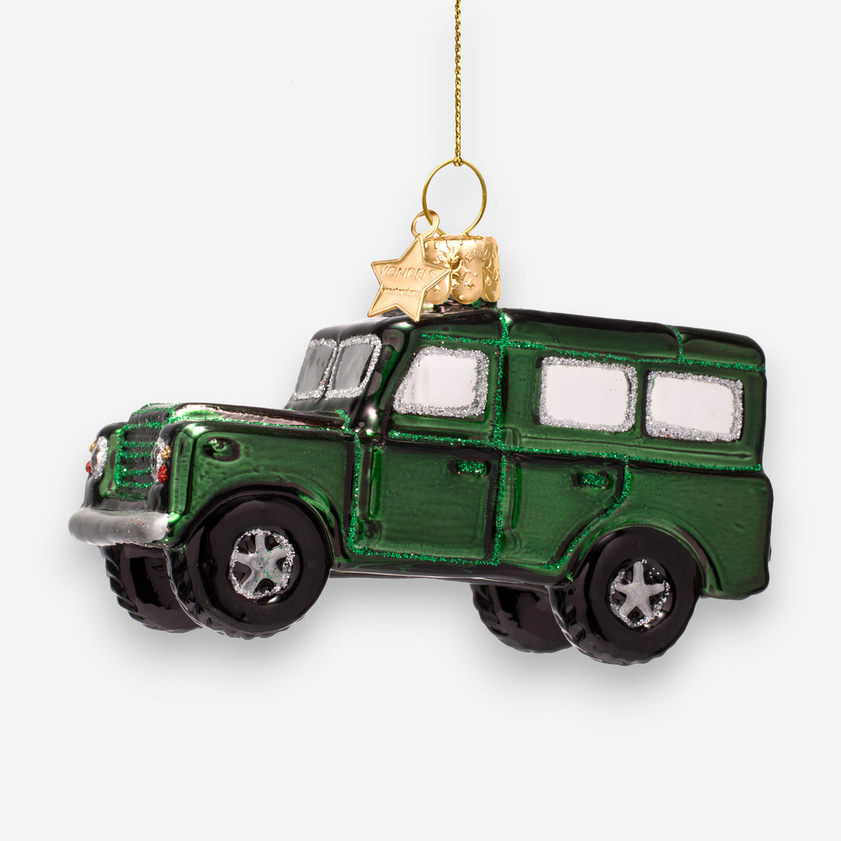 Weihnachtsanhänger Grüner SUV Glas mundgeblasen handbemalt H6cm, Ansicht 2