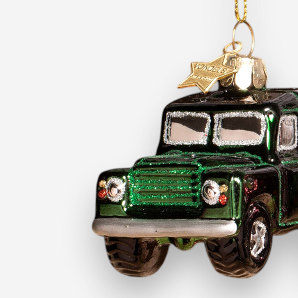 Weihnachtsanhänger Grüner SUV Glas mundgeblasen handbemalt H6cm, Ansicht 3