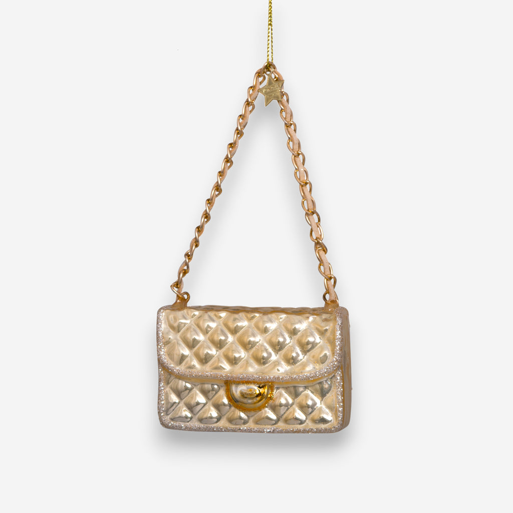 Weihnachtsanhänger Handtasche Gold Glas mundgeblasen handbemalt H5.5cm, Ansicht 2