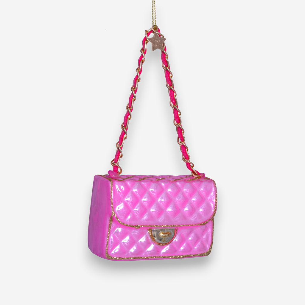 Weihnachtsanhänger pinke Handtasche Glas mundgeblasen handbemalt H5.5cm, Ansicht 2