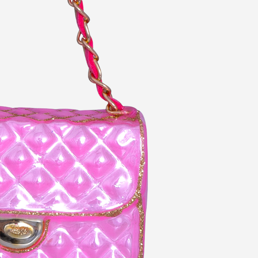 Weihnachtsanhänger pinke Handtasche Glas mundgeblasen handbemalt H5.5cm, Ansicht 3