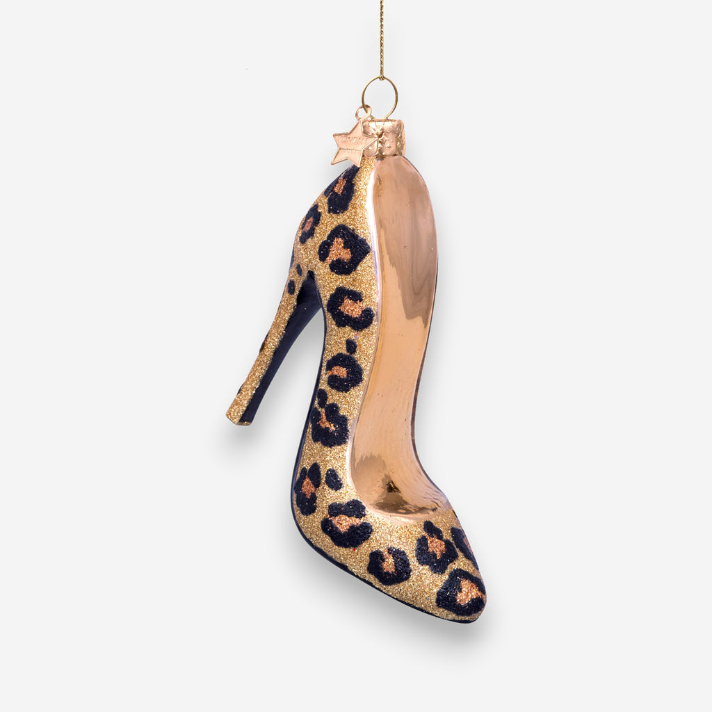Weihnachtsanhänger High Heel mit Leopardenmuster aus Glas mundgeblasen handbemalt H10cm, Ansicht 2
