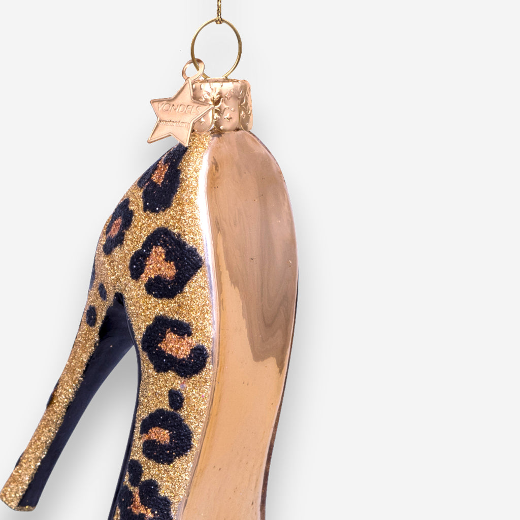 Weihnachtsanhänger High Heel mit Leopardenmuster aus Glas mundgeblasen handbemalt H10cm, Ansicht 3