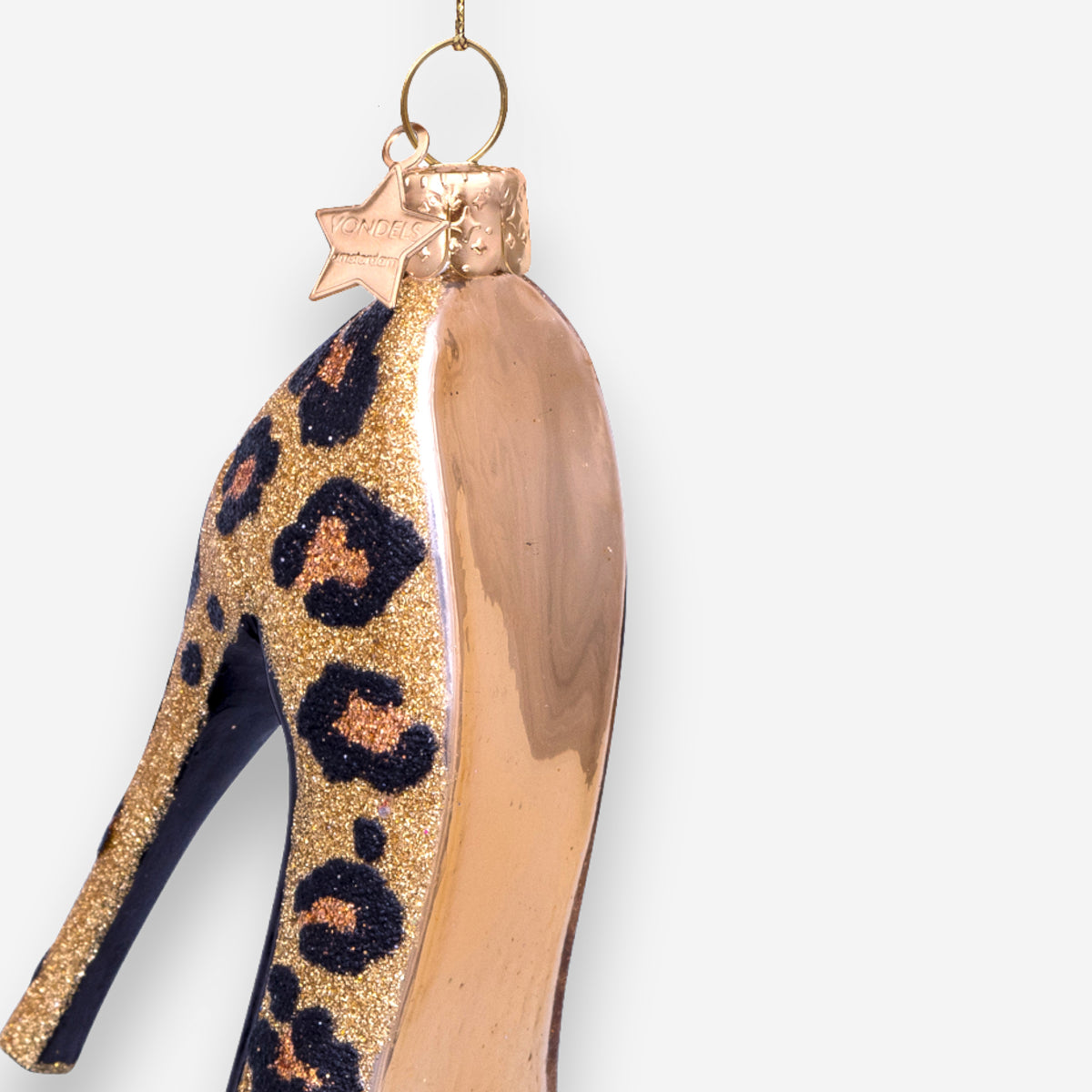 Weihnachtsanhänger High Heel mit Leopardenmuster aus Glas mundgeblasen handbemalt H10cm, Ansicht 3