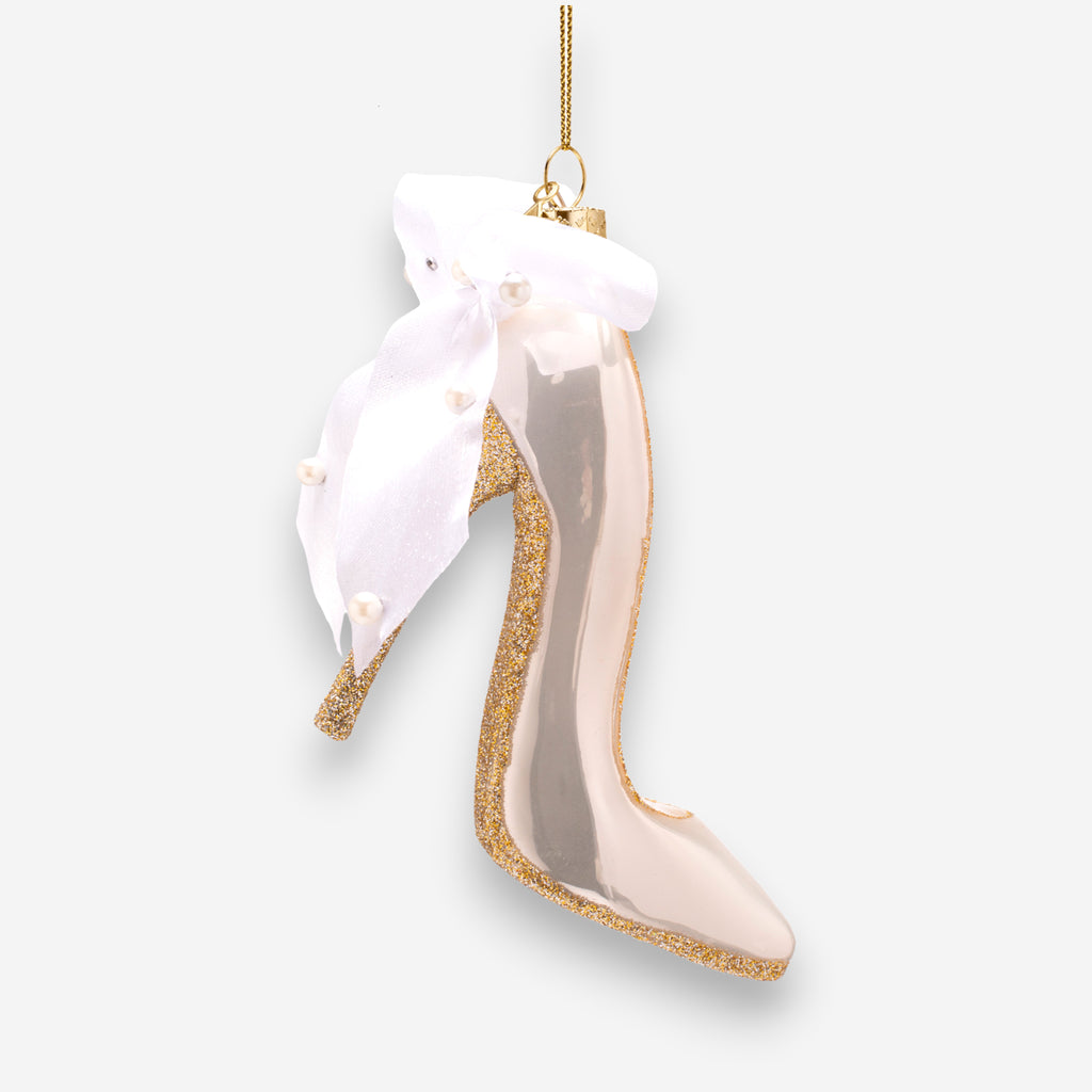 Weihnachtsanhänger High Heel Weiss aus Glas mundgeblasen handbemalt H9cm, Ansicht 5
